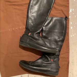 Gucci black leather high boots with back zipper
